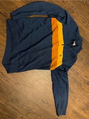 Original Penguin Navy Pullover with Orange and Yellow Stripes